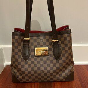 Louis Vuitton Damier Ebene Hempstead Tote MM: w/Red Alcantara-lined Interior